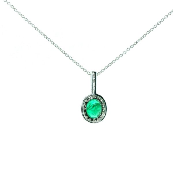 14K White Gold Emerald and Diamond Pendant - Image 3
