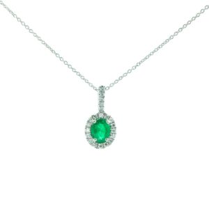 14K White Gold Emerald and Diamond Pendant