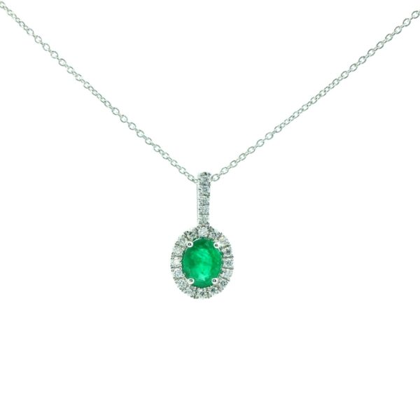 14K White Gold Emerald and Diamond Pendant