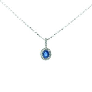 White Gold Sapphire and Diamond Pendant