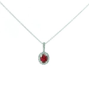 14K White Gold Ruby and Diamond Pendant