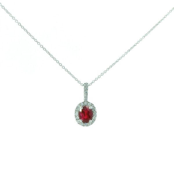 14K White Gold Ruby and Diamond Pendant