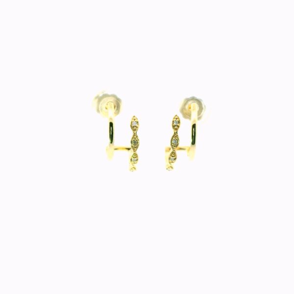14K Yellow Gold Double "J" Hook and Diamond Earrings - Image 2