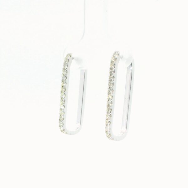 14k White Gold Elongated Diamond Hoop Earrings - Image 5