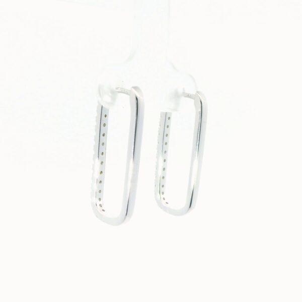 14k White Gold Elongated Diamond Hoop Earrings - Image 4