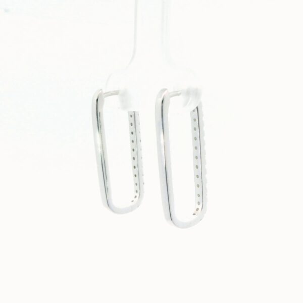 14k White Gold Elongated Diamond Hoop Earrings - Image 3