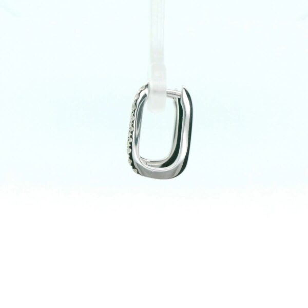 14K White Gold Oval Diamond Hoop Earrings - Image 5