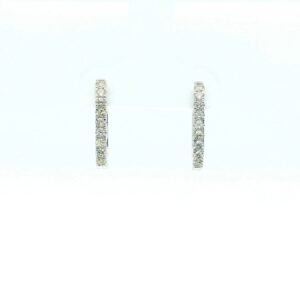 14K White Gold Oval Diamond Hoop Earrings