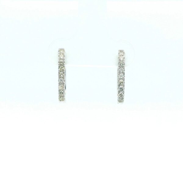 14K White Gold Oval Diamond Hoop Earrings