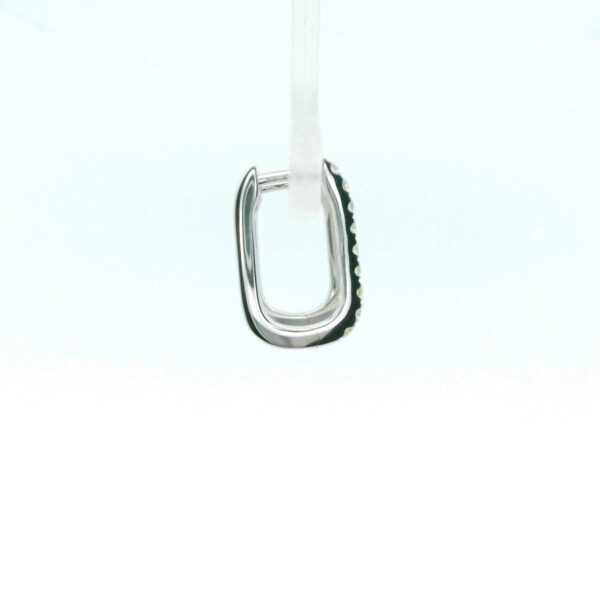14K White Gold Oval Diamond Hoop Earrings - Image 3