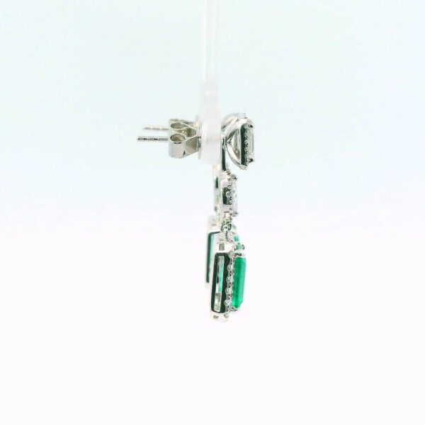 14K White Gold Emerald and Diamond Earrings - Image 3