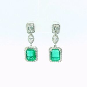 14K White Gold Emerald and Diamond Earrings