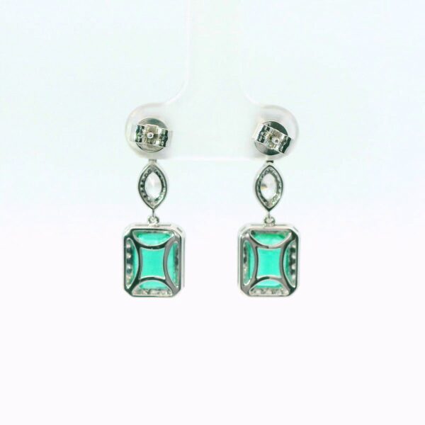 14K White Gold Emerald and Diamond Earrings - Image 6