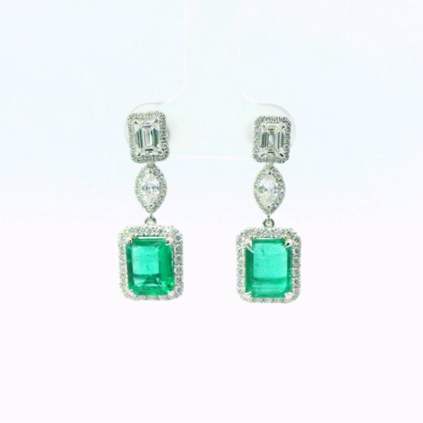 14K White Gold Emerald and Diamond Earrings