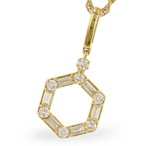 14K Yellow Gold Diamond Hexagon Pendant