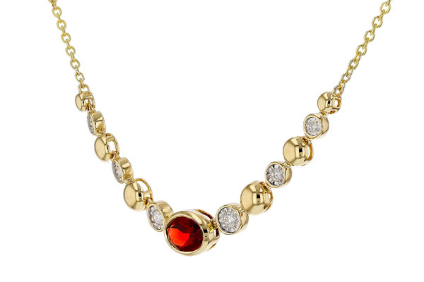 14K Yellow Gold Garnet and Diamond Necklace - Image 2