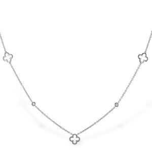 14K White Gold Clover Station Necklace