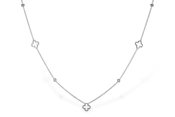 14K White Gold Clover Station Necklace