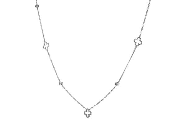 14K White Gold Clover Station Necklace - Image 2