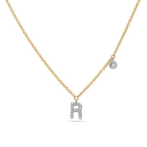 14k Yellow Gold Diamond "R" Pendant