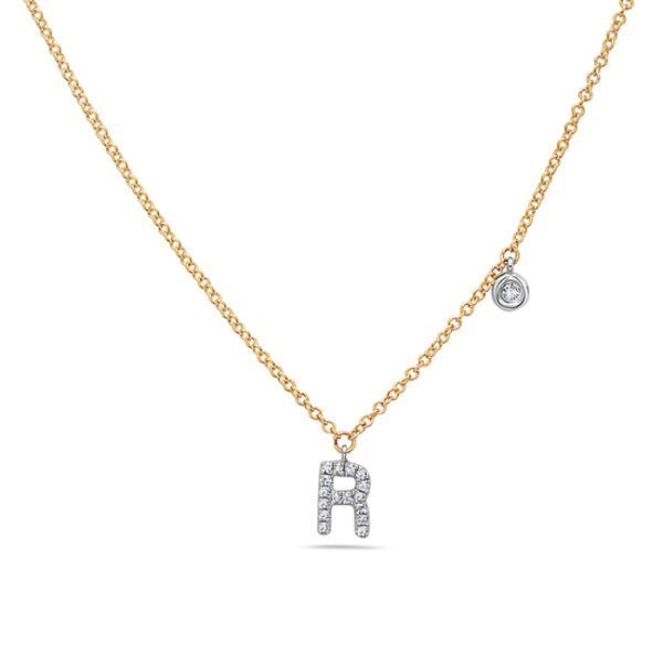 14k Yellow Gold Diamond "R" Pendant